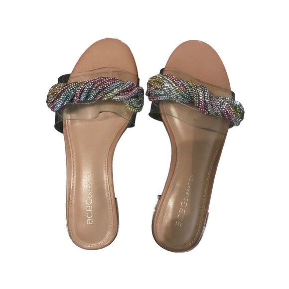 BCBG Generation Darli Rhinestone Slides Transparent Slip On Bow Flat Sandals 6 - Picture 6 of 9